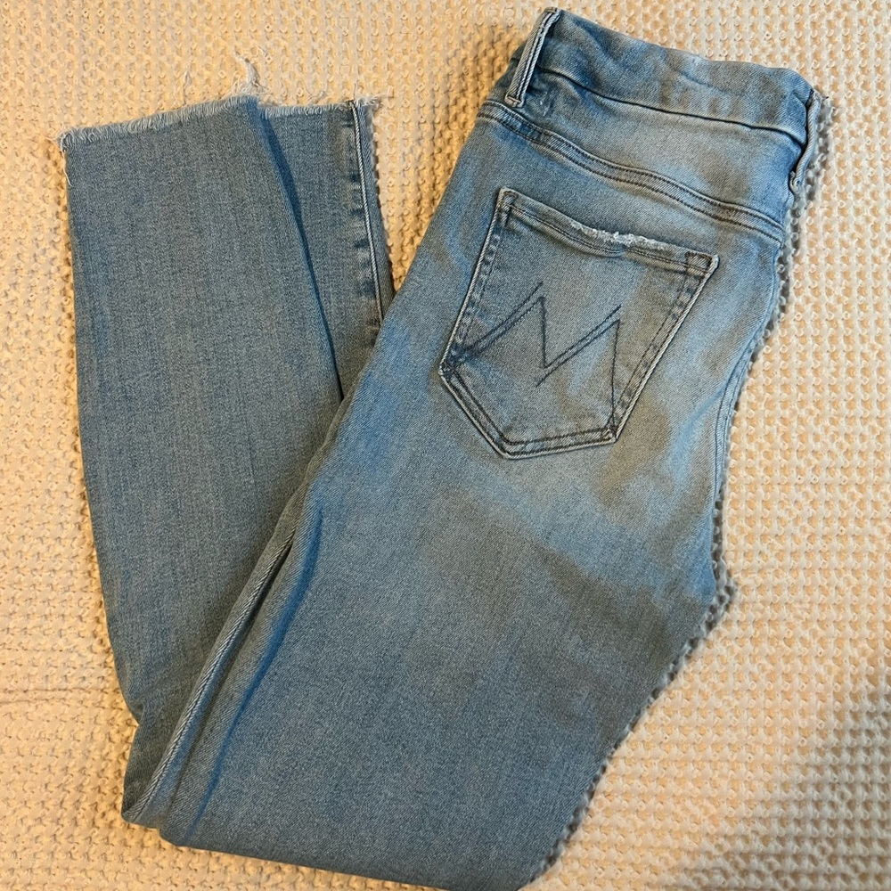 MOTHER Light Blue High Waist Looker Ankle Fray Jean